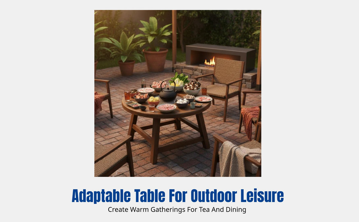 Sturdy Elm Tea Table, Round Dining Table, Outdoor Barbecue Table, Multi-Functional Hot Pot Table, Courtyard Use