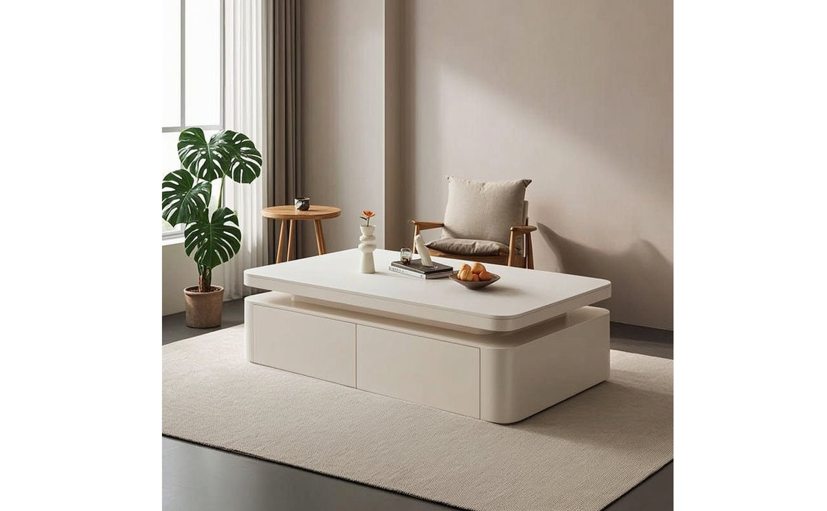 Coffee Table with Drawers Modern Coffee Table with Mineral Slab Top Glossy Furniture for Living Room, Small Apartments
