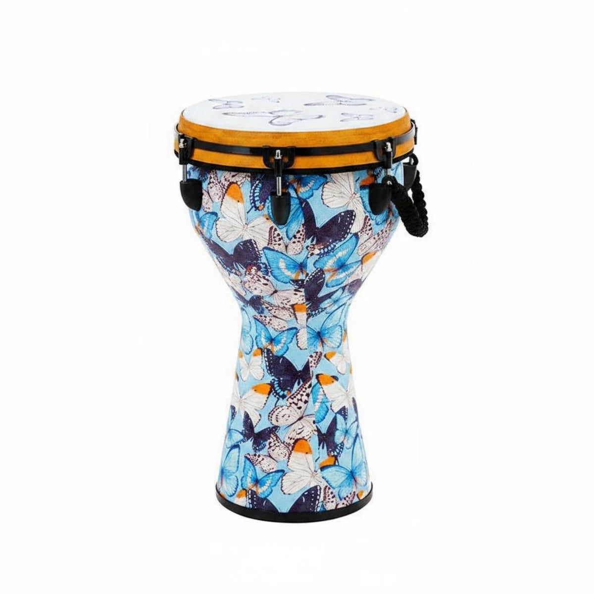 12 Inch Hand Drum Professional Sound Butterfly Print Hand Drum Synthetic Leather Skin Head Portable for Kids, Beginners, Performance