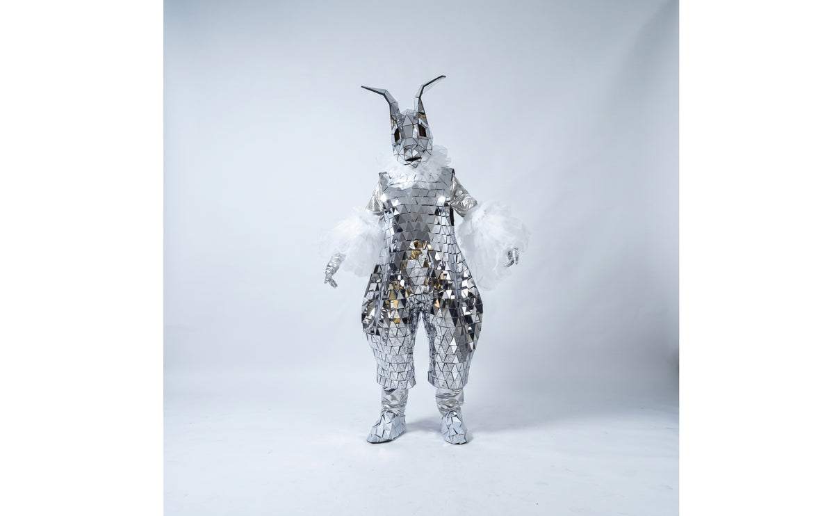 Bunny Costume with Reflectors Faceted Mirror Bunny Suit Full-Body Reflective for Dancers, Festivals