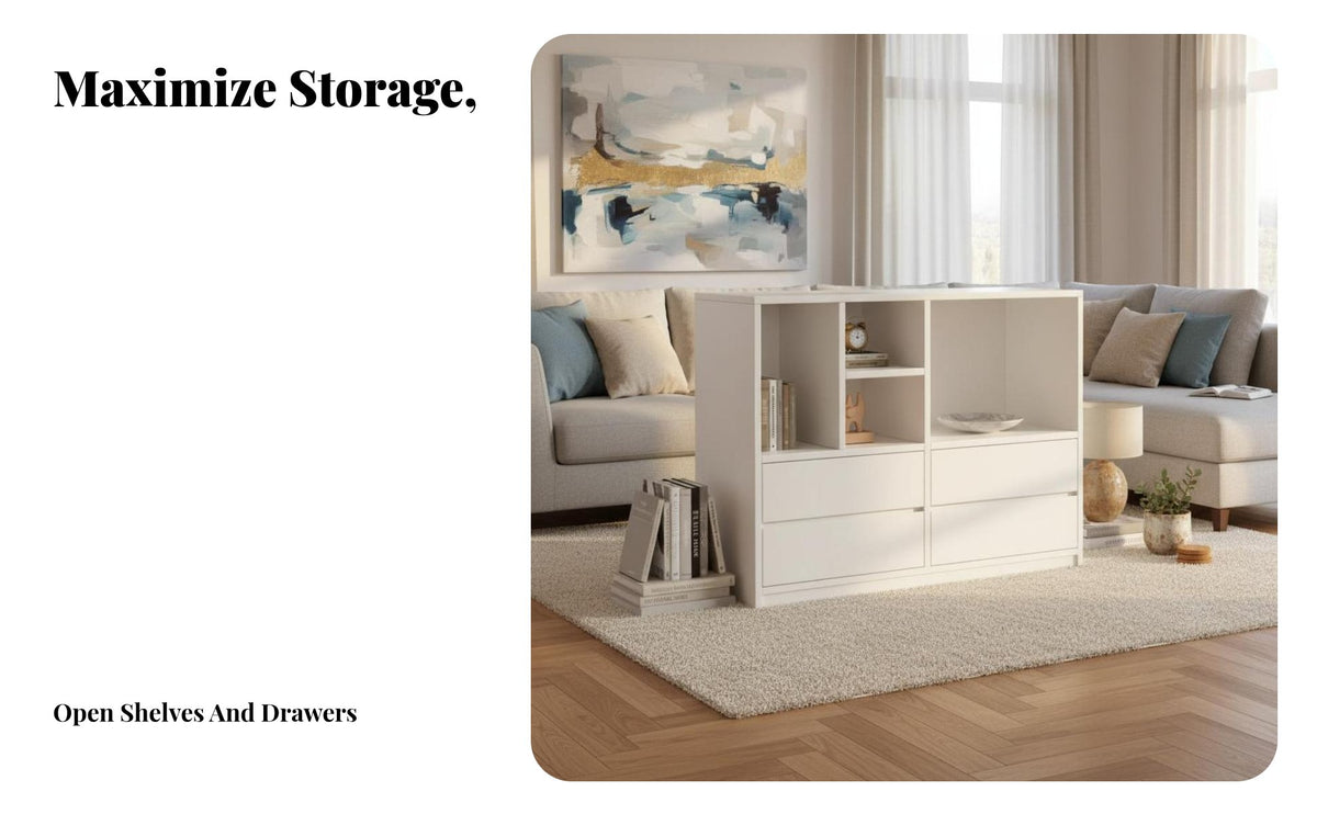 Multi-Compartment Console Large Capacity Modular Cabinet with Drawers Space-Saving Sideboard for Families, Renters, Entryway, Living Room, Behind Sofa