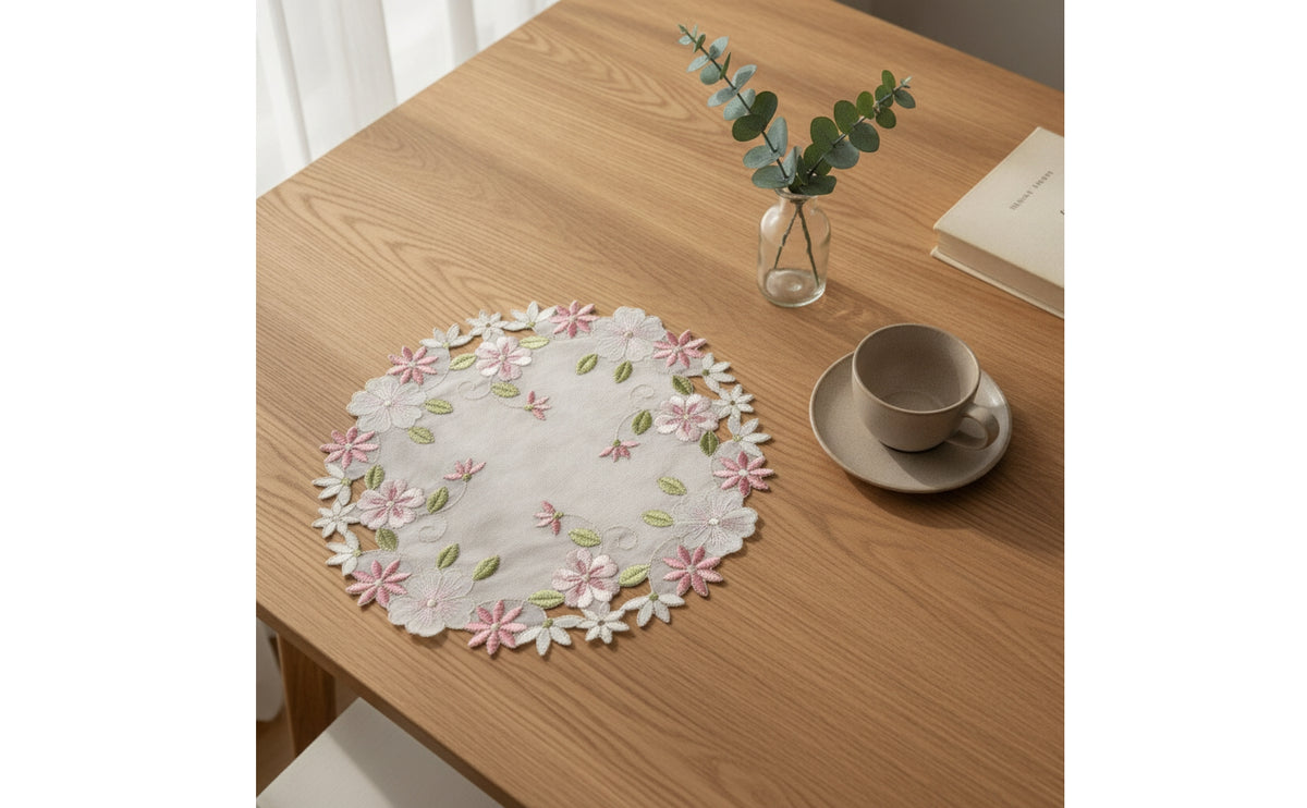 Placemat with Lace Edge Embroidered Placemat Soft Decorative Table Mat for Tea Party