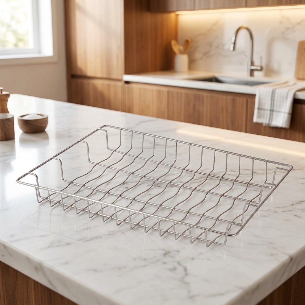 Wall Mounted Rack and Stainless Steel Dish Rack with Drain Basket, Space Saving Kitchen Storage with Fruit and Slicing Board Holder Case