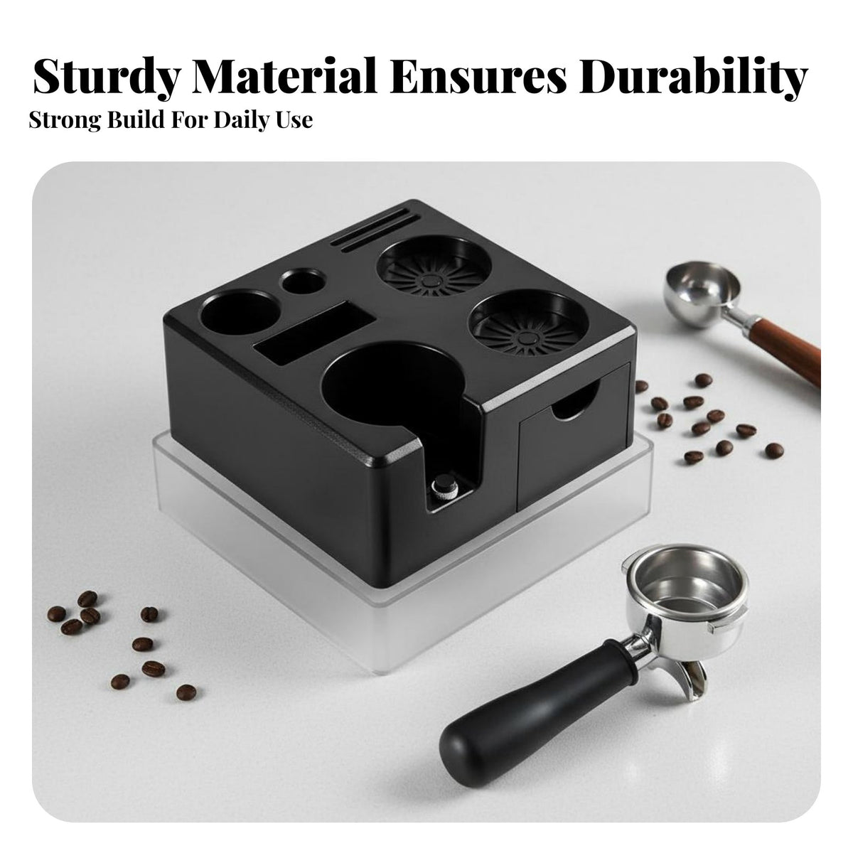Universal Fit Drawer Coffee Tamping Stand Anti-Slip Base Coffee Portafilter Holder Easy to Clean for Home Baristas