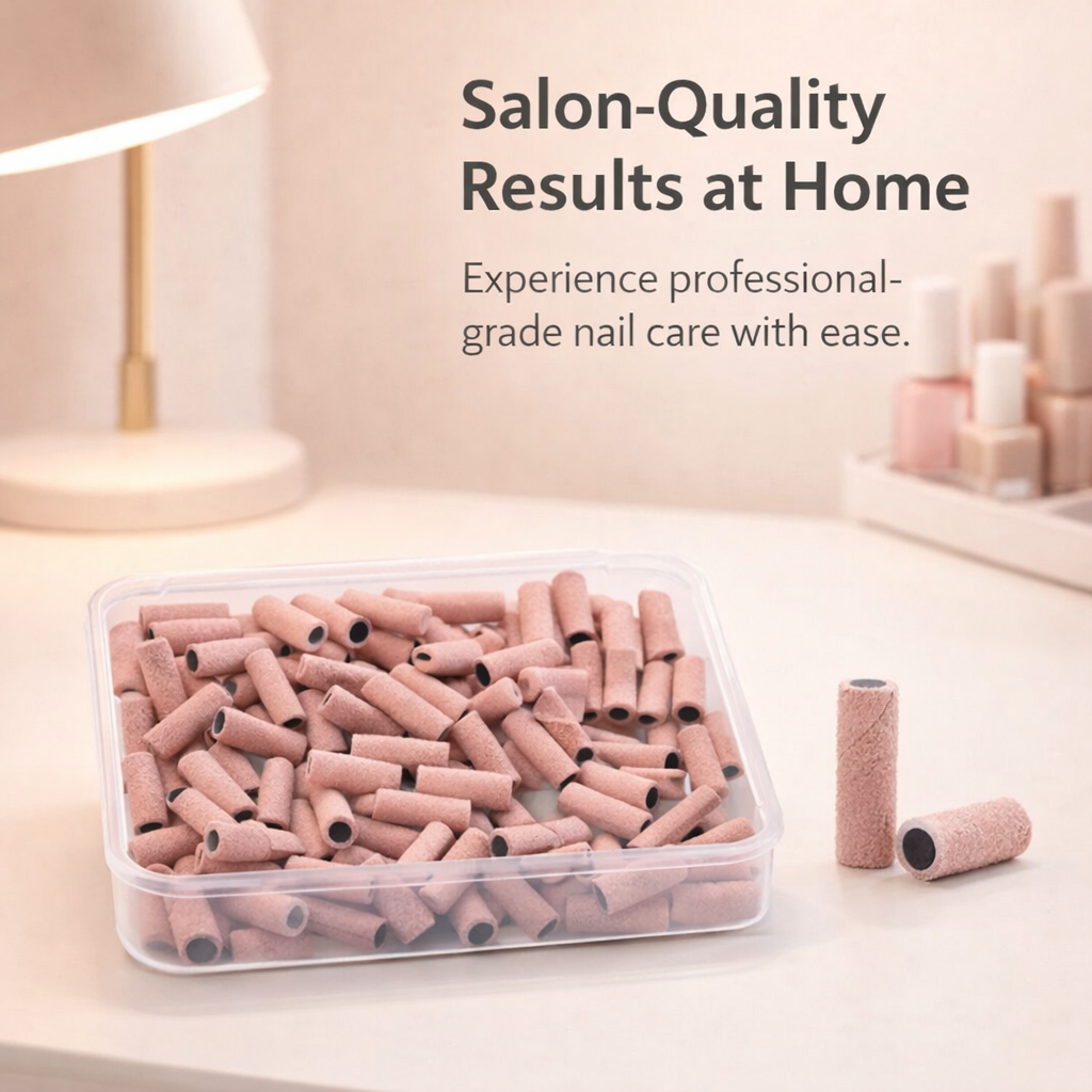 Ceramic Sanding Bands for Nail Drill with Mandrel Bits, 100 Pieces Pink Manicure File Sleeves for Shaping and Cuticle Removal, 3.0mm