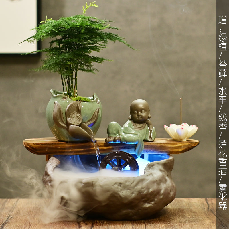 禅意家居桌面流水小鱼缸客厅招财风水轮喷泉摆件创意水景装饰礼品