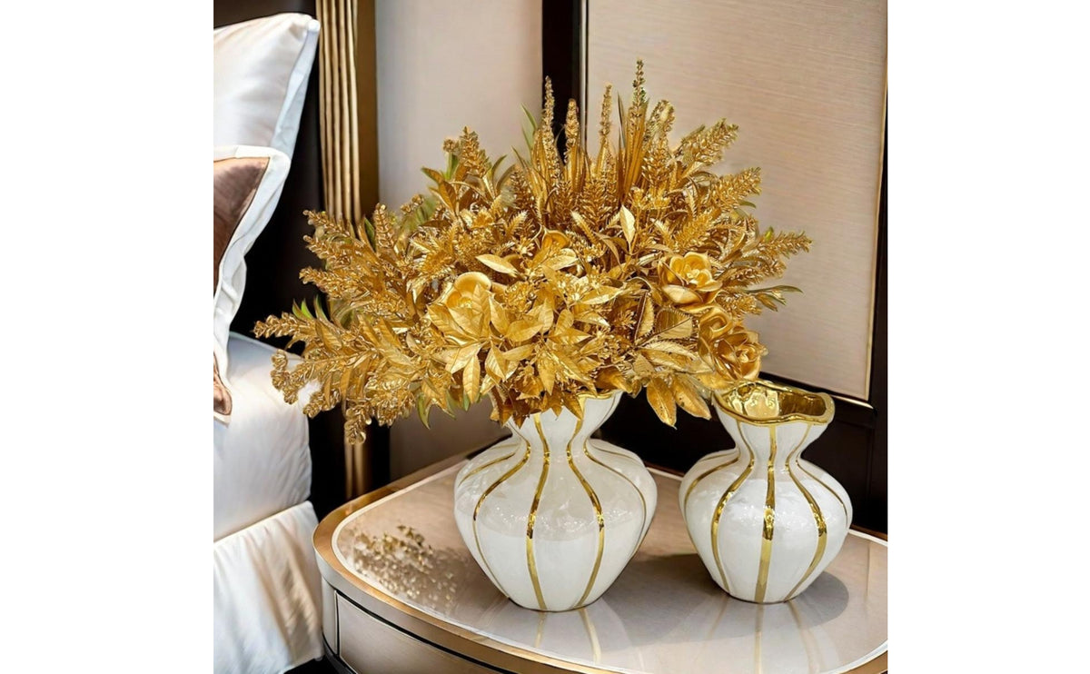Ceramic Flower Vase Glossy White Decorative Vase Electroplated Home Decoration for Tabletop Display