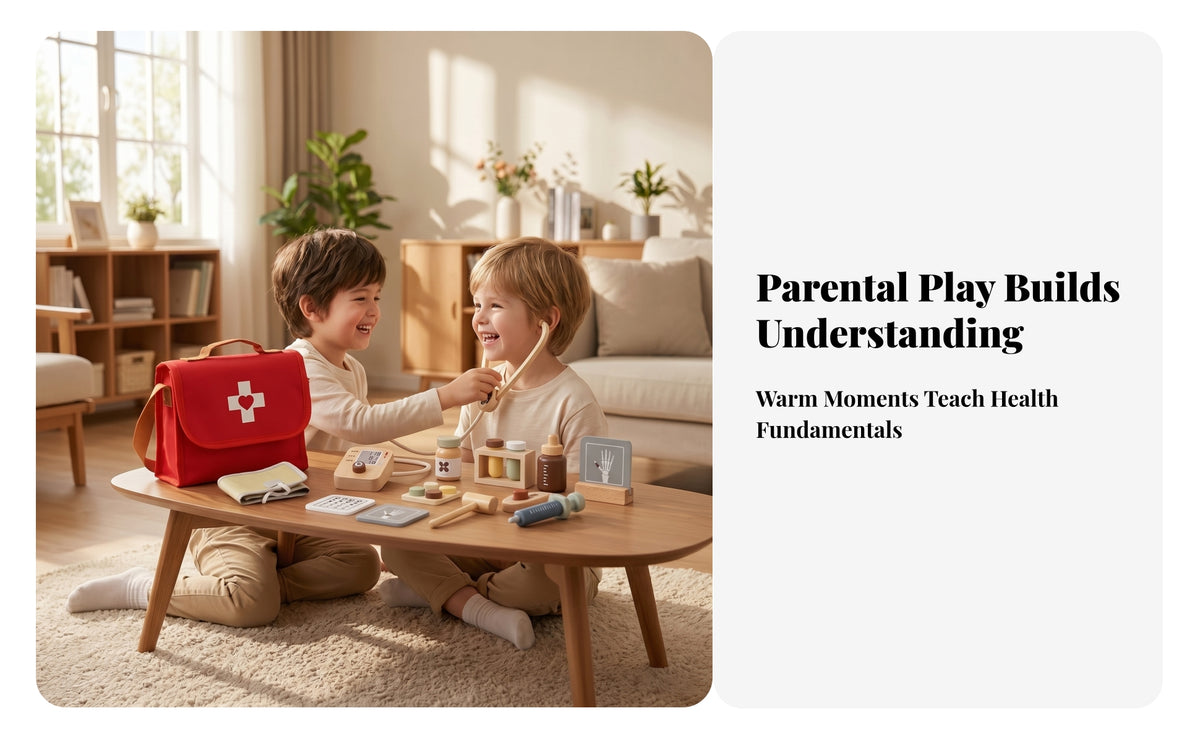 Printed Details Pretend Doctor-Themed Play Collection Wooden Tones Doctor Play Set for Imitation Care Activities