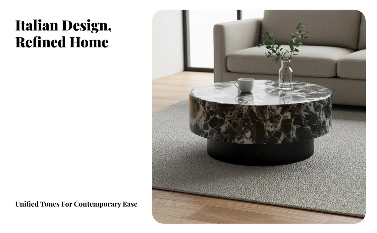 2 Pieces Minimalist Design Round Marble Coffee Table Set Space-Saving Modern Nesting Tables Glossy Finish Marble and Glass Table Set Sturdy Steel Frame for Apartment Dwellers, Homeowners, Interior Design Enthusiasts, Small Areas, Home, Lounge Area, Office