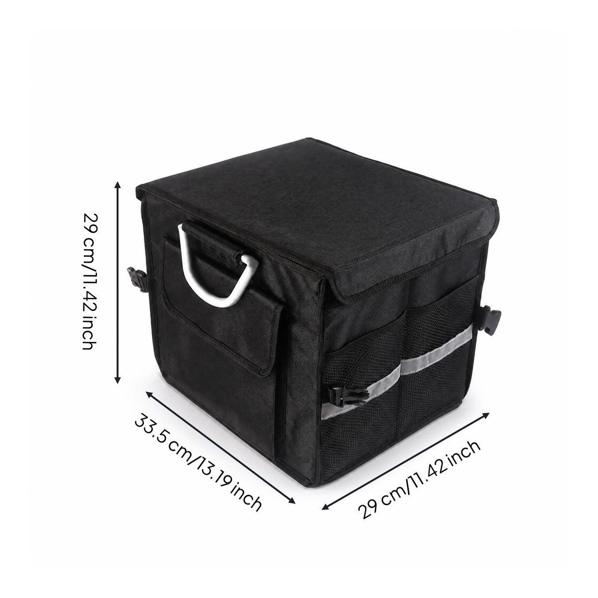Removable Lid Foldable Trunk Storage Box Internal Divider Car Trunk Organizer Box Rigid Portable Vehicle Organizer Reflective Strip
