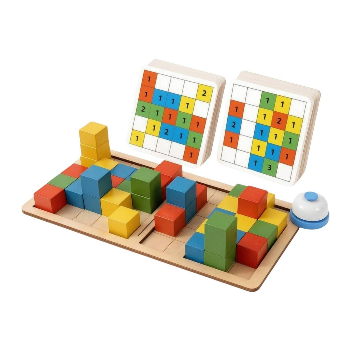 Pattern Matching Game with Bell Educational Wooden Block Battle Game Toy Competitive Spatial Reasoning for Children, Classroom