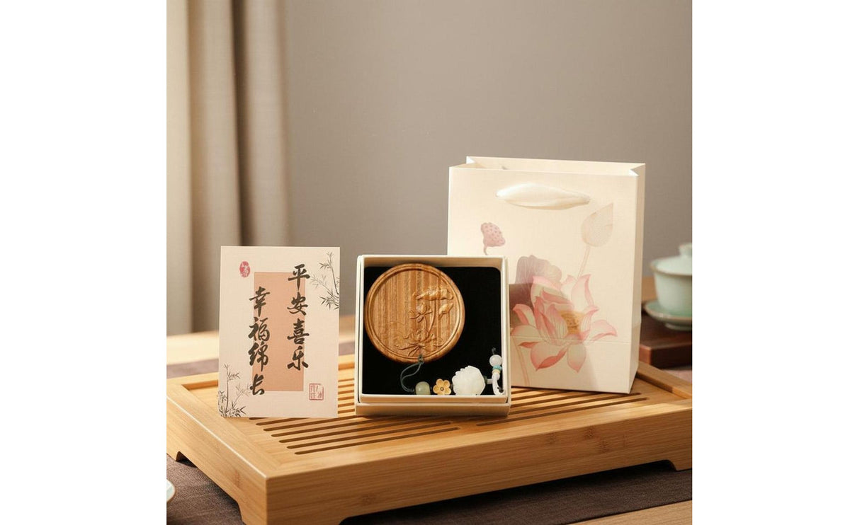 Sandalwood Comb Mirror Set Chinese Design Carved Wooden Comb Gift Box Included