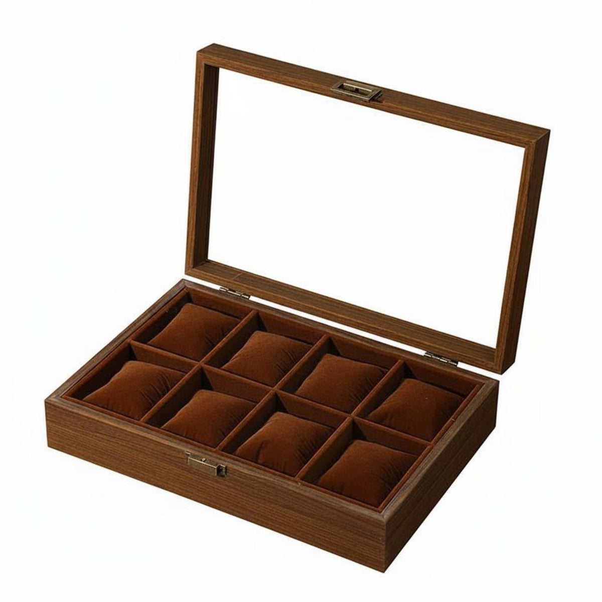 Walnut Watch Box Handy Clasp Wooden Watch Organizer Removable Pillows for Desk