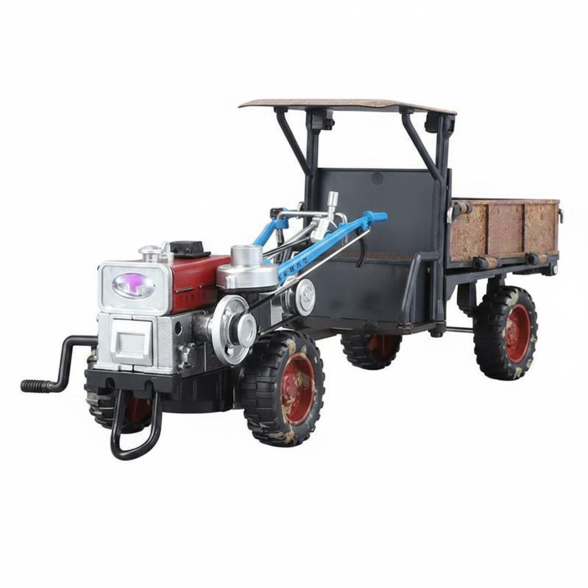 1:24 Scale Walking Tractor Model Movable Parts Vintage Two-Wheel Tractor Copy Spray Mist Function Toy Vehicle for Collectors