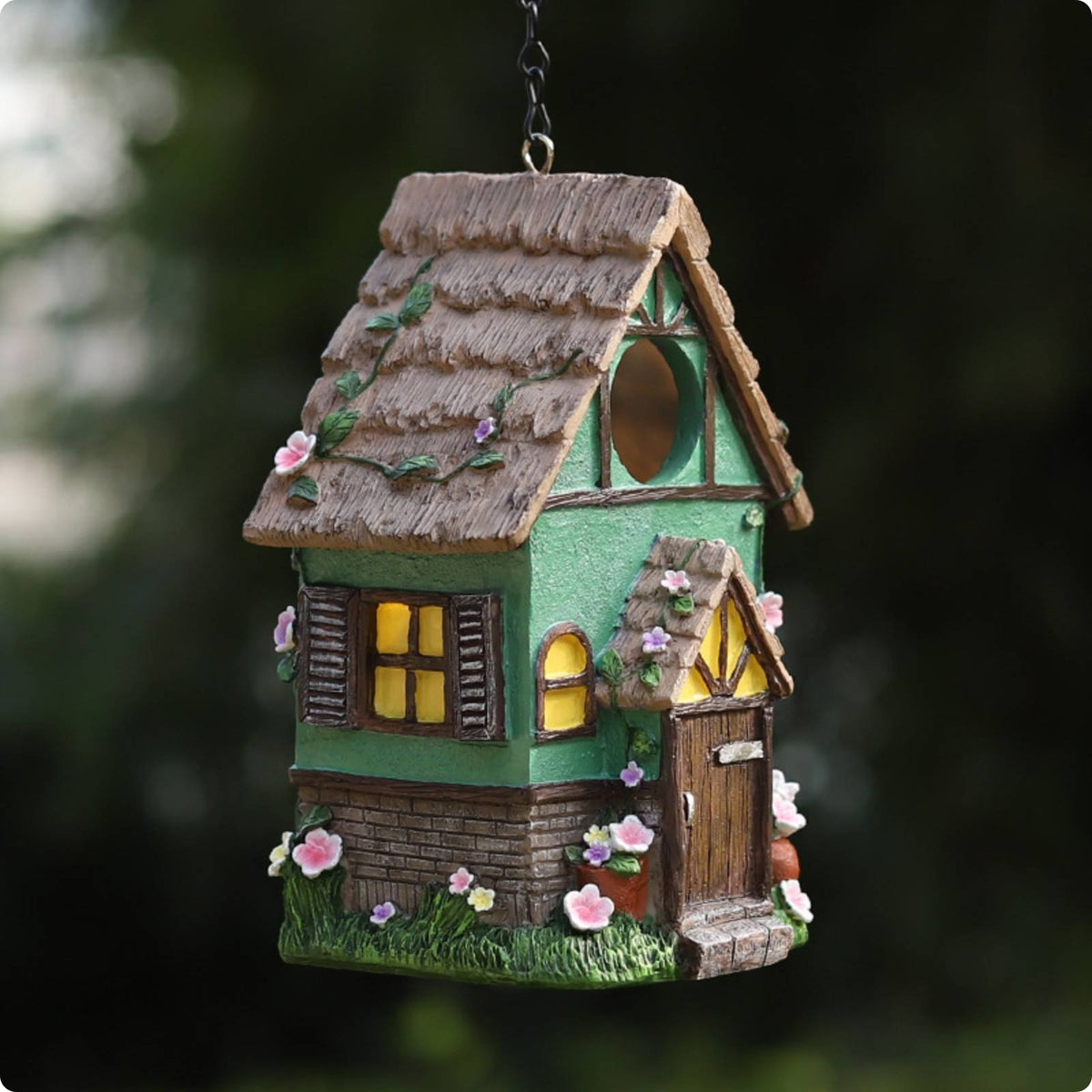 Cottage Birdhouse Hand-Painted Dwelling Birdhouse Easy to Clean Decorative Bird House for Outdoor