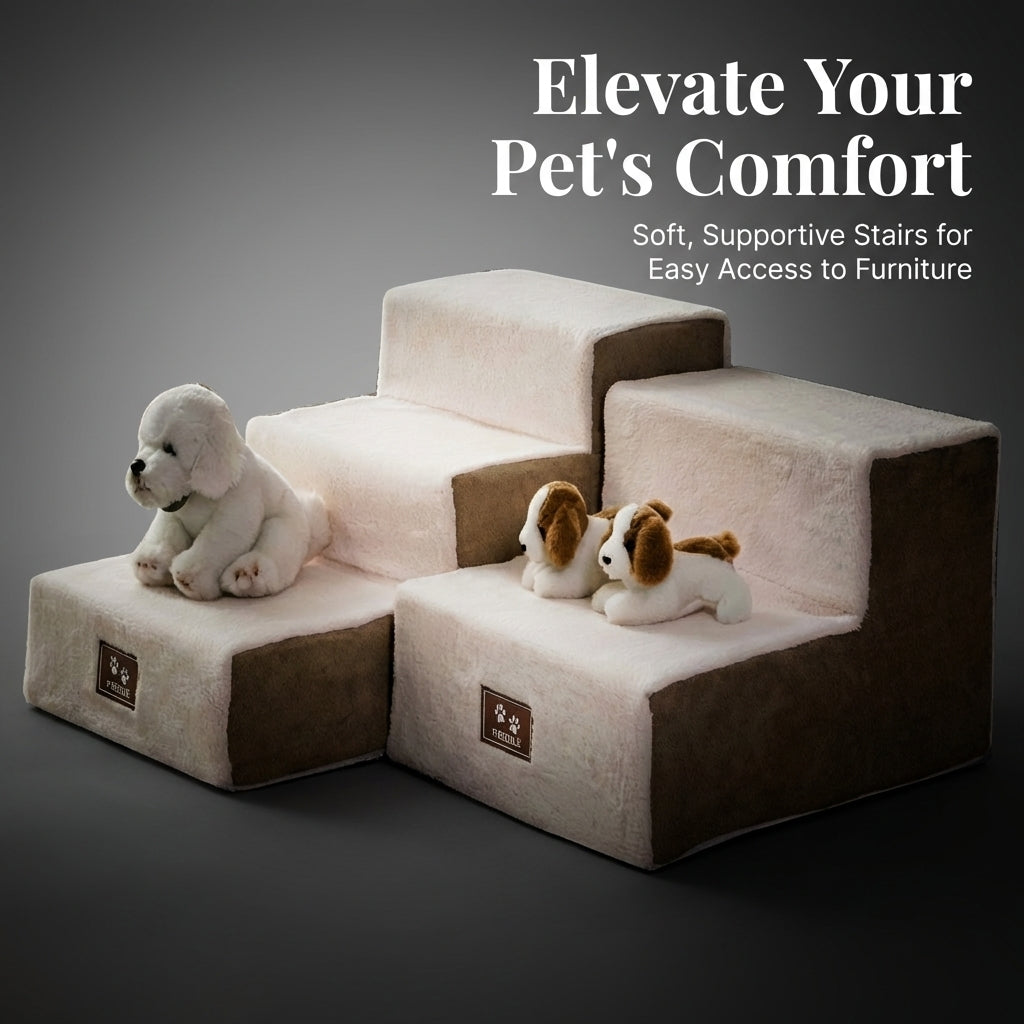 Pet Dogs, 3-Layer Structure Dog Steps for Bed, Anti-Slip Designs Gentle Slope, Small Dogs Cats Climbing Aid, Orange - Compressed Packaging