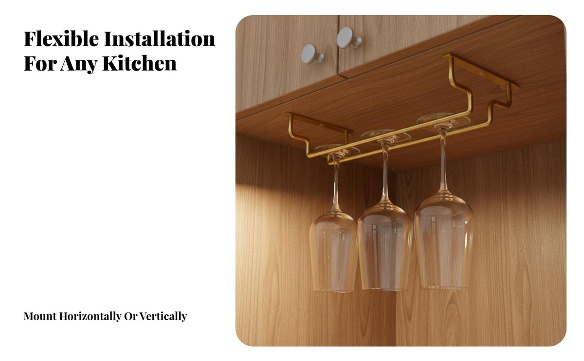 Stainless Steel Hanging Stemware Rack Space Saving Hanging Stemware Holder Rust-Proof Inverted Wine Glass Holder Easy Installation for Restaurant Owners, Homeowners, Adults, Dining Room