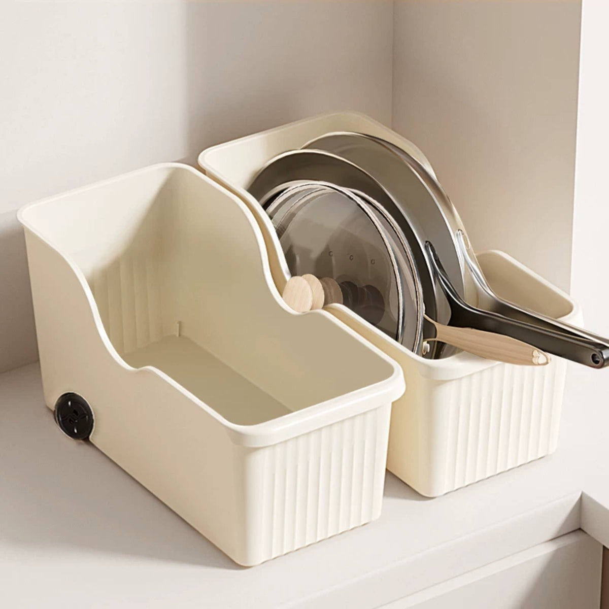 Kitchen Storage Bin with Wheel Matte Cabinet Organizer with Wheel Space-Saving Rolling Storage Bin for Under-Sink
