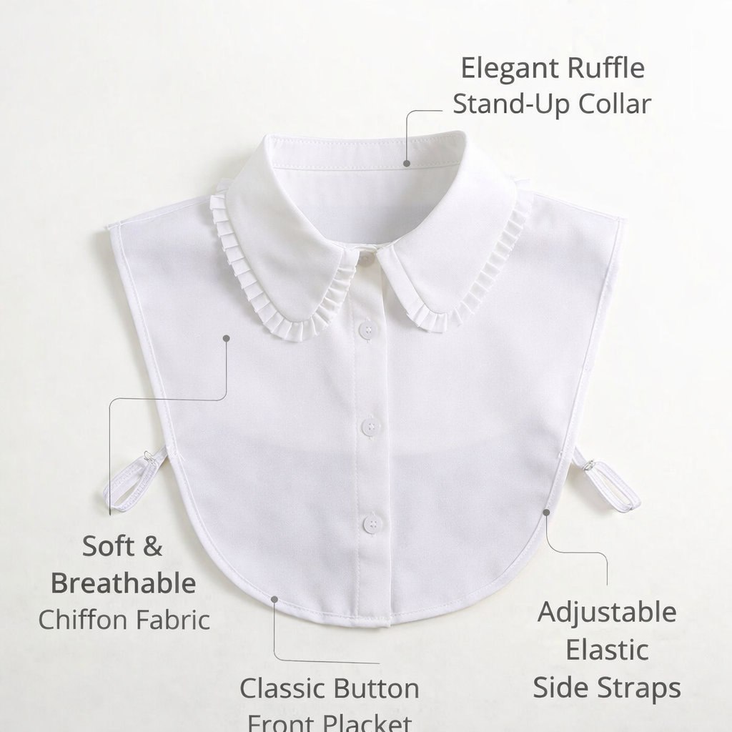 Women Blouse with Ruffle Stand Collar for Office Wear, Long Sleeve Sheer Fabric Shirt in Polyester Blend, Elegant Blouses for Work