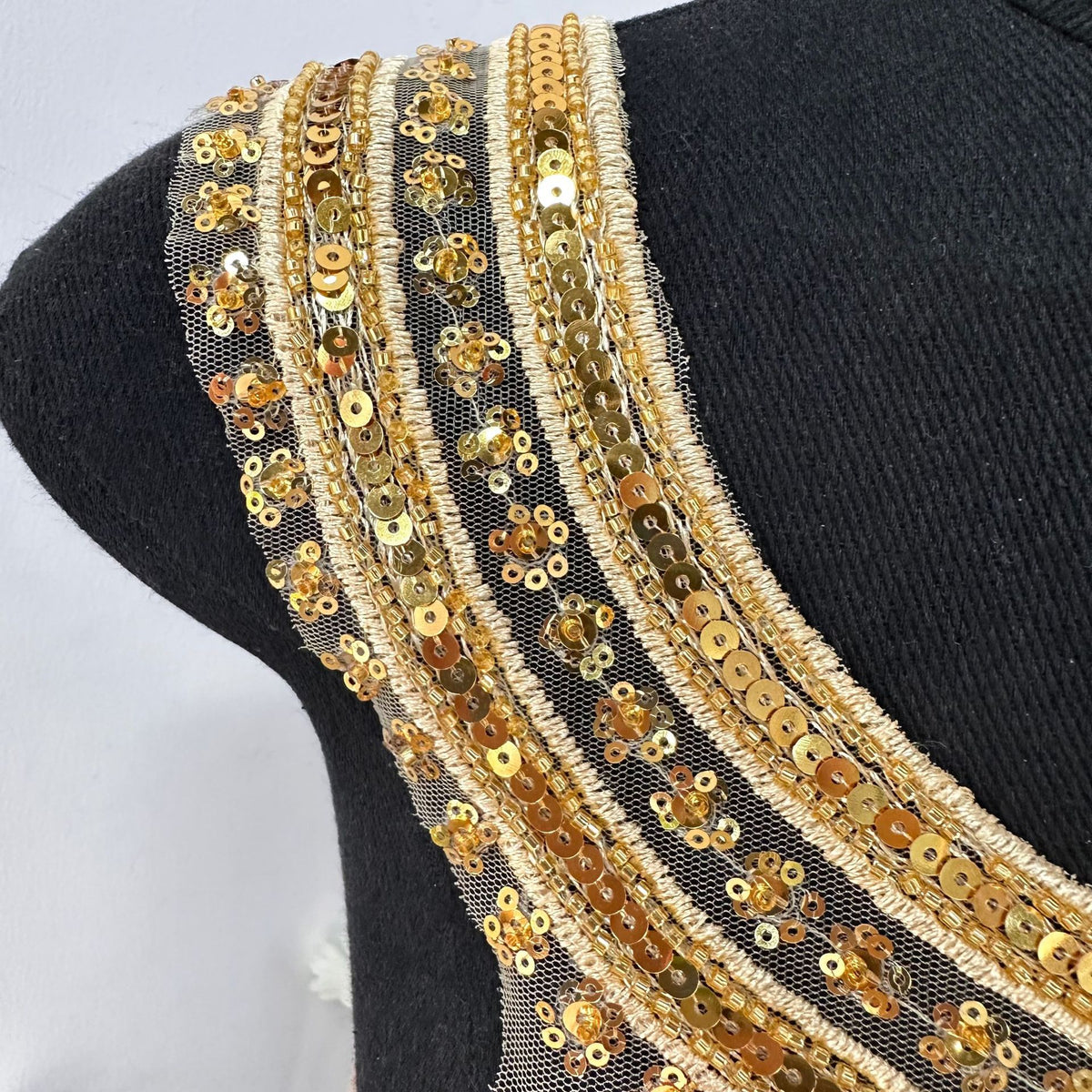 Gold Sequin Embroidery Collar Trim for Dresses and Cheongsam