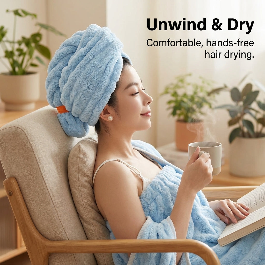 Fleece Drying Towel Wrap for Women, Super Absorbent Microfibre Turban Cap, Rapid Post Bath Home Adults