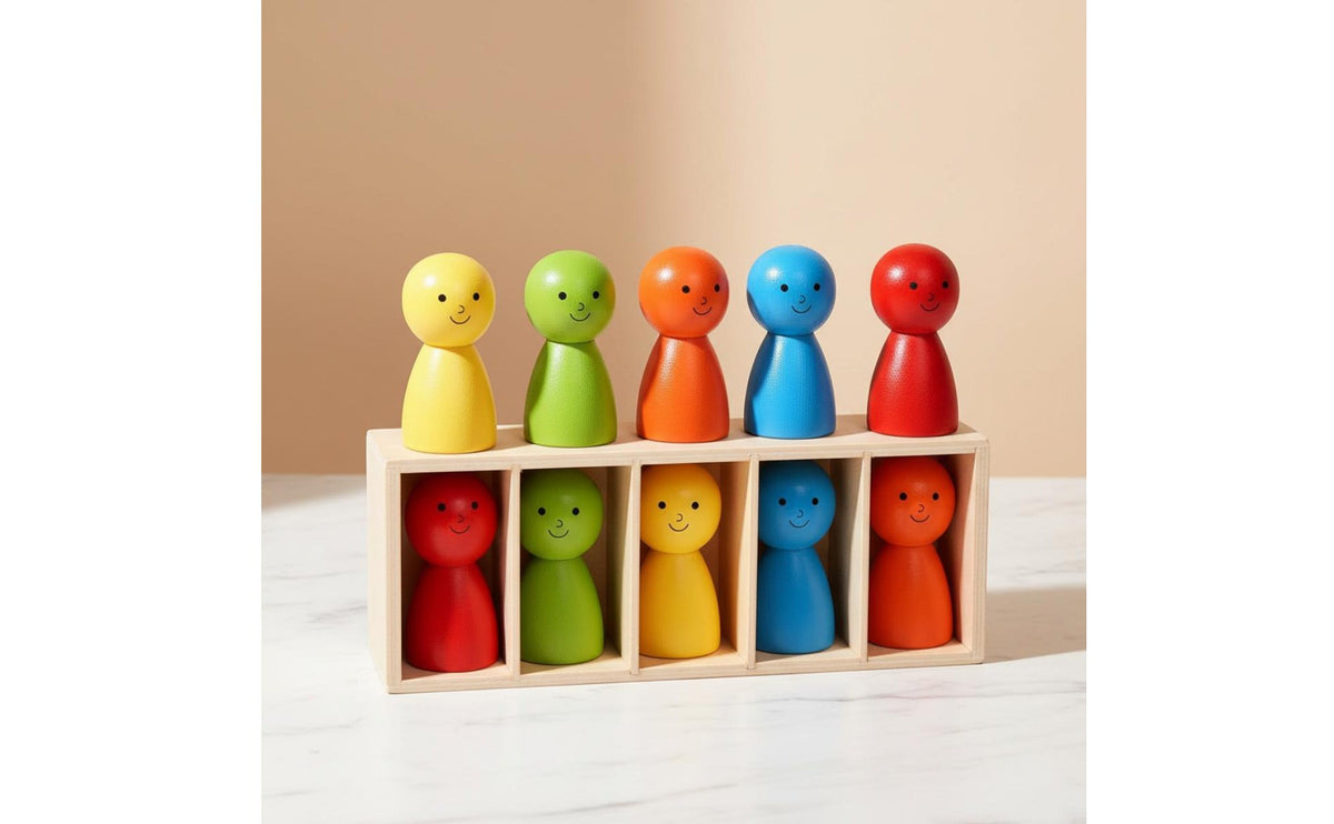 11 Pieces Wooden Peg Doll Matching Game Rounded Edges Wooden Color Matching Brain-Teaser Educational Color Recognition Toy