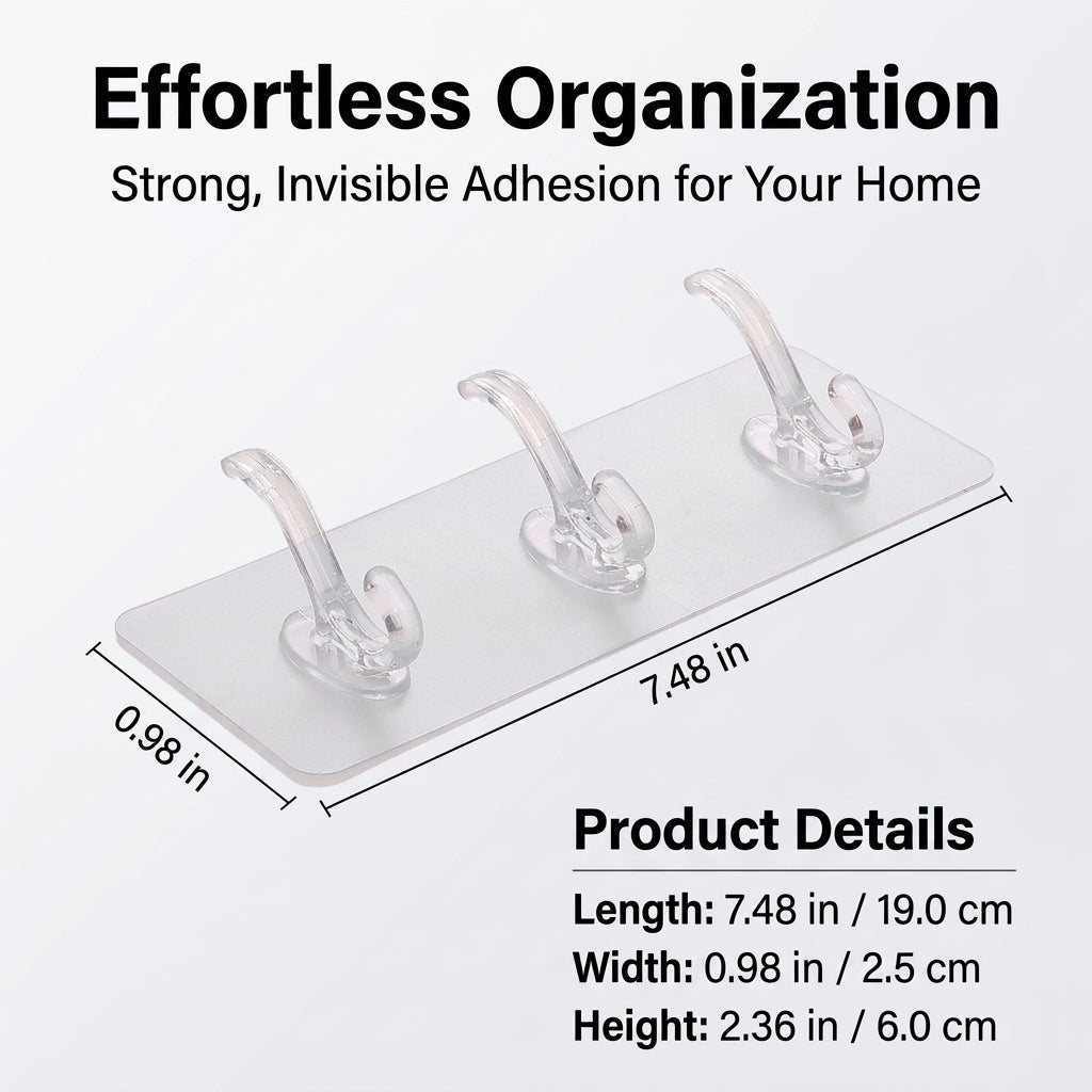 6 Pack Clear Adhesive Hooks Wall Mount, No Drill Wall Hooks for Apartment Decor, Damage Utility Hooks Strip for Renter Apartment Must Haves