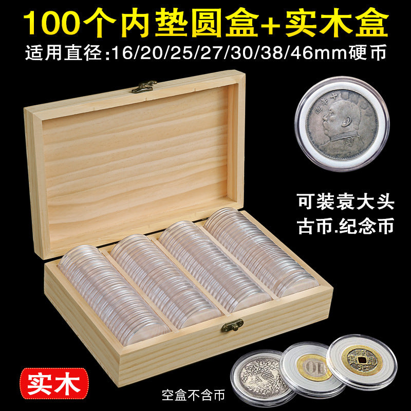 Solid Wood Coin Collection Box for Silver Dollars and Commemorative Coins