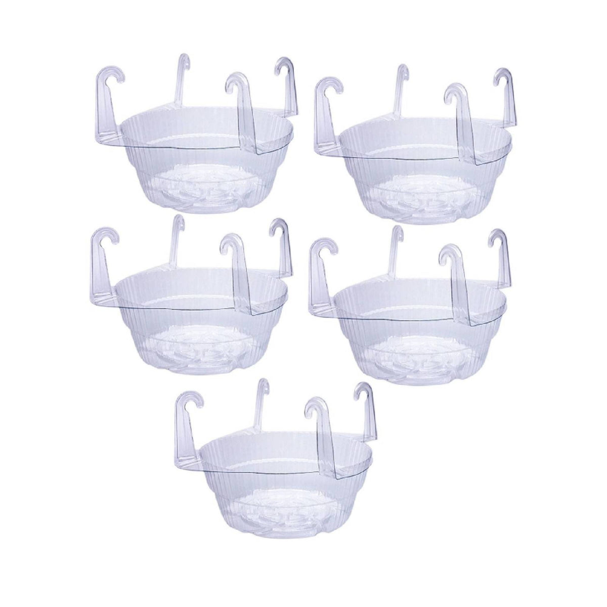 5 Pieces Clear Hanging Plant Tray with Hooks Transparent Hanging Basket Saucer with Hooks Plastic Lightweight for Gardeners, Patio, Porch