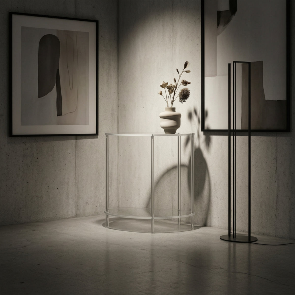 Acrylic Table with Shelf Transparent halfRound End Table Space-Saving Furniture for Living Room