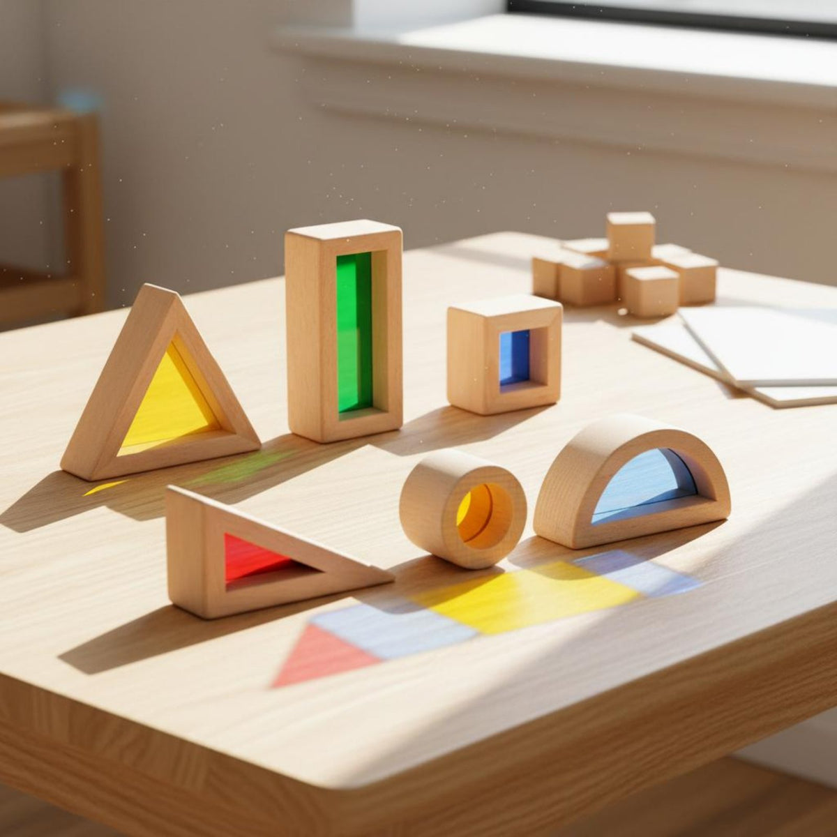6 Pieces Rainbow Acrylic Building Blocks Hands-on Learning Wooden Acrylic Blocks Open-Ended Play for Preschoolers, Classroom