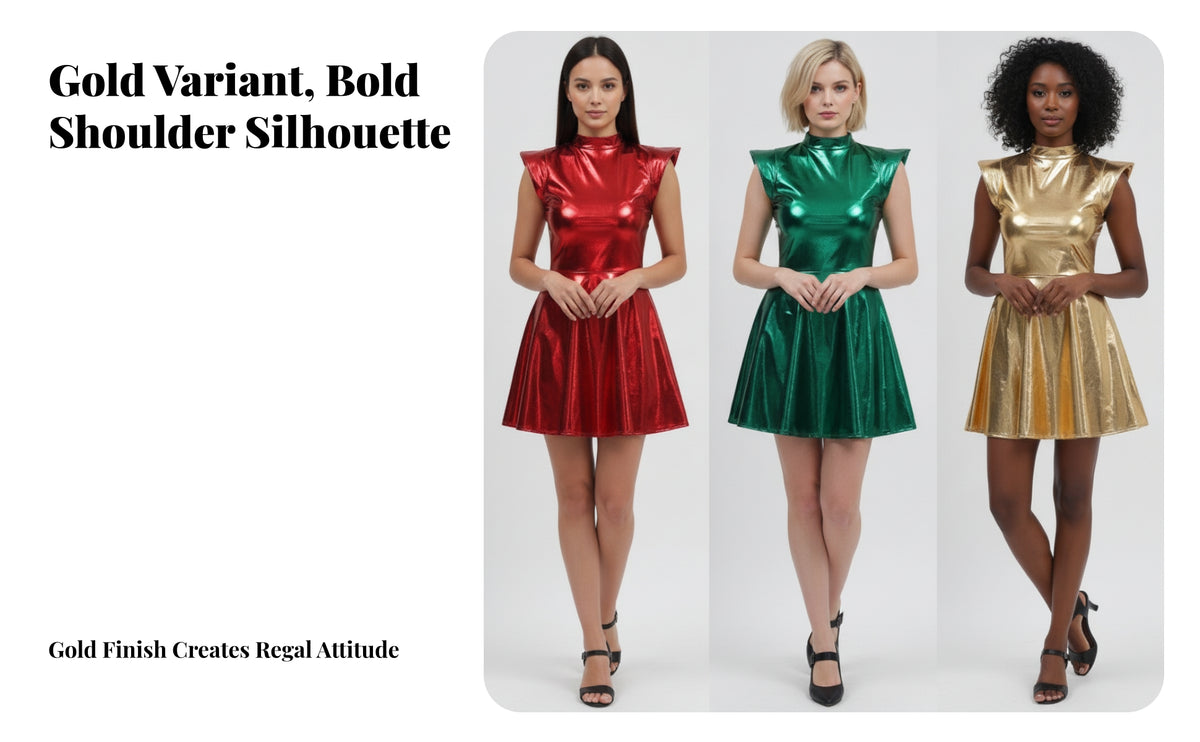 Shiny Faux Leather Costume Dress with Pointed Shoulders
