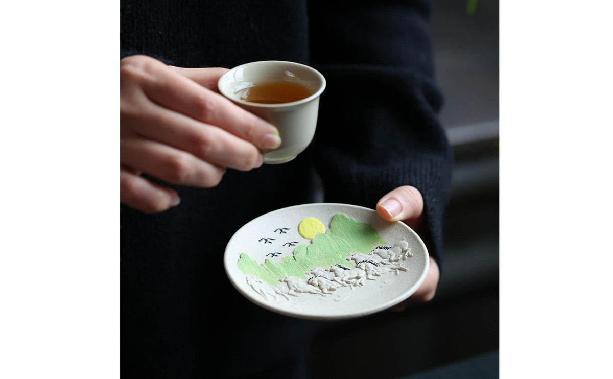 Embossed Horse Pattern Coaster Multi-Functional Clay Saucer Chinese Design Teapot Holder for Teaware Collectors, Desktop Decoration