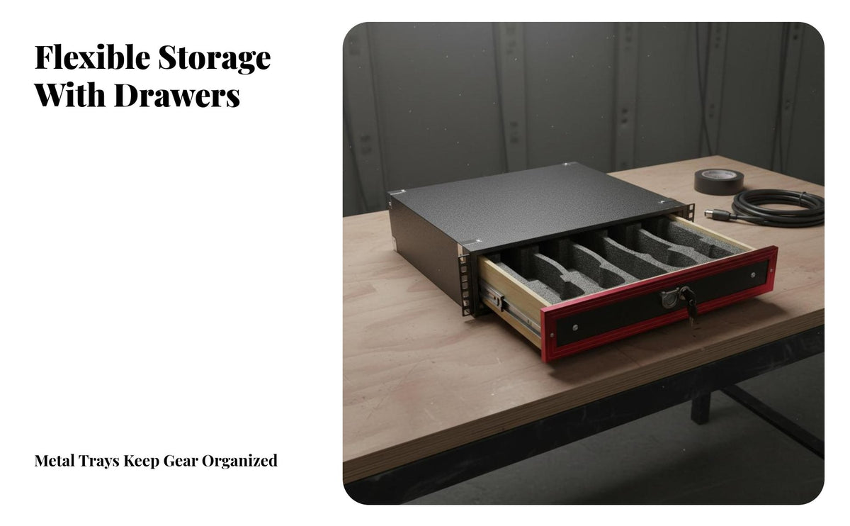 Rack-Mountable Wheeled Equipment Case Reinforced Corners Wheeled Sound System Cabinet Heavy-Duty Safeguarding Container Secure Latch for Audio Engineers, Event Technicians, Musicians, Live Performances, Concert Venues, on Location, Theaters