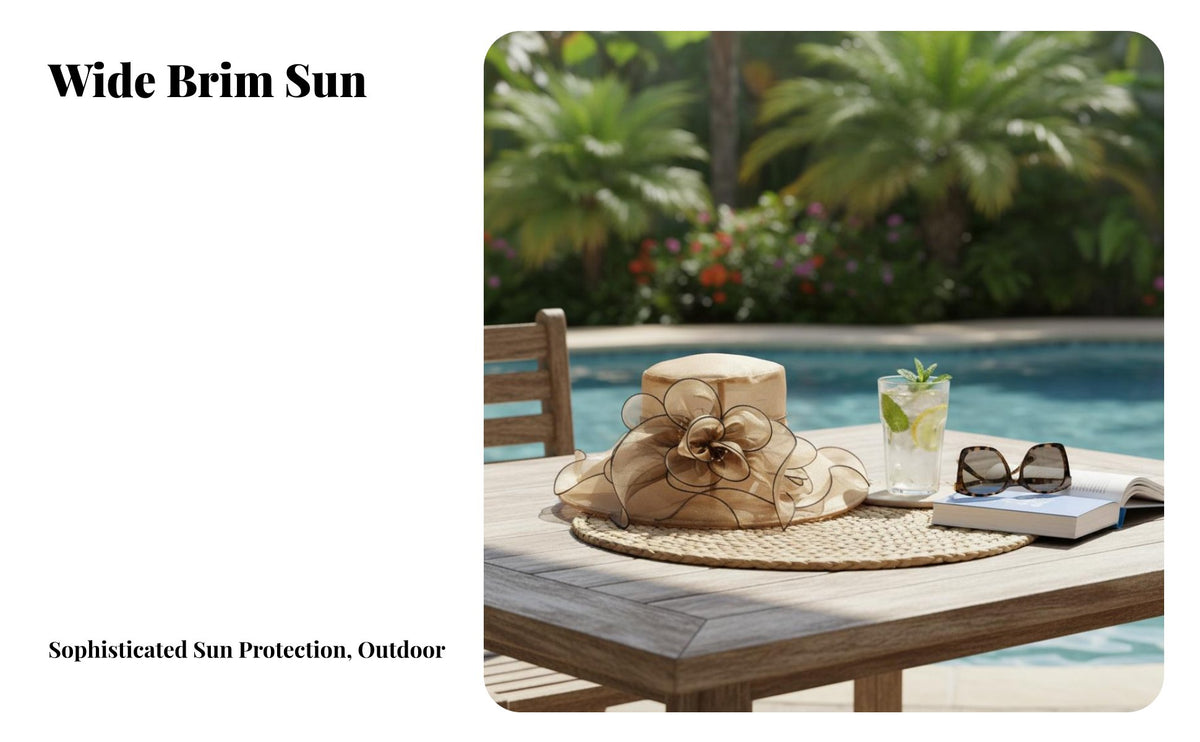 Foldable Summer Hat Sun Protection Wide trim Floral Hat Elegant Design Women's Headwear for Wedding, Travel, Beach