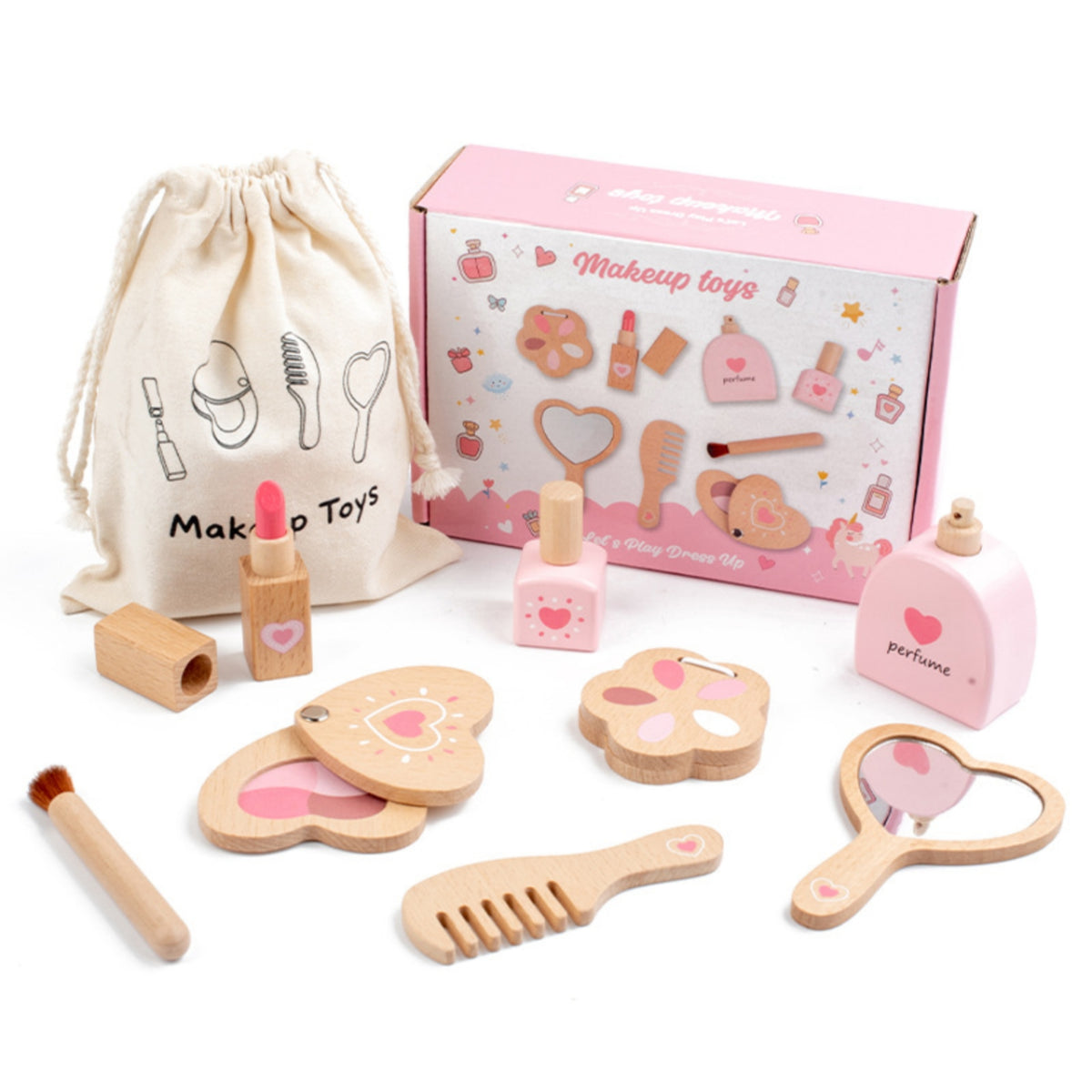 Wooden Makeup Toy Set Lightweight Pretend Play Makeup Kit Natural for Children