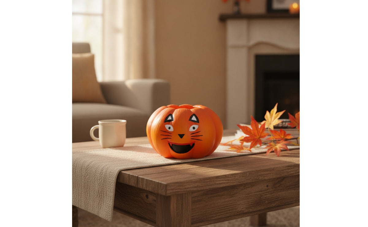 Pumpkin with Feline Face Resin Cat Pumpkin Figurine Spooky-Cute Halloween Figurine for Decorators, Collectors, Desk