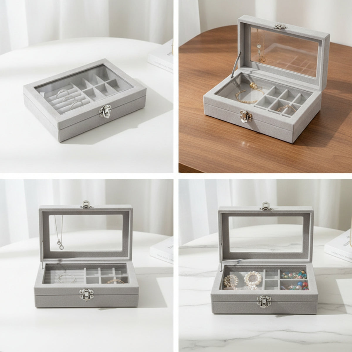 Rectangular Jewelry Box with Glass Window Transparent Jewelry Box with Window Compact Organizer Elegant for Vanity, Bedroom