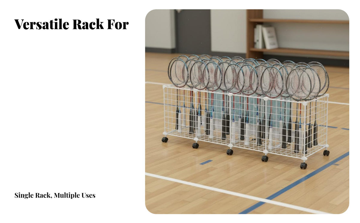 Mobile Racket Storage Cart With Wheels Badminton Paddle Racket Holder Large Capacity Sports Cart Sturdy Iron Frame for Coaches