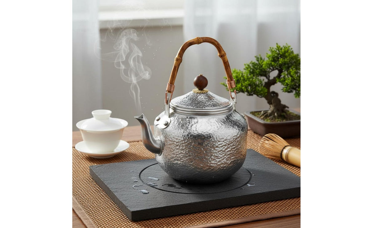 Traditional Craft Handmade Aluminum Teapot Portable Forged Aluminum Kettle Extra Thick Hammered Teapot Coatinguncoated for Outdoor, Family