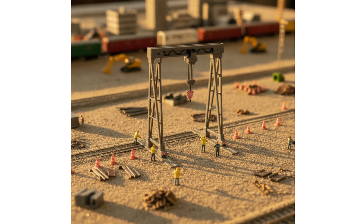Authentic Model Railway Gantry Crane Industrial Trackside Crane with Base Rails Detailed Miniature Structure Realistic for Collectors