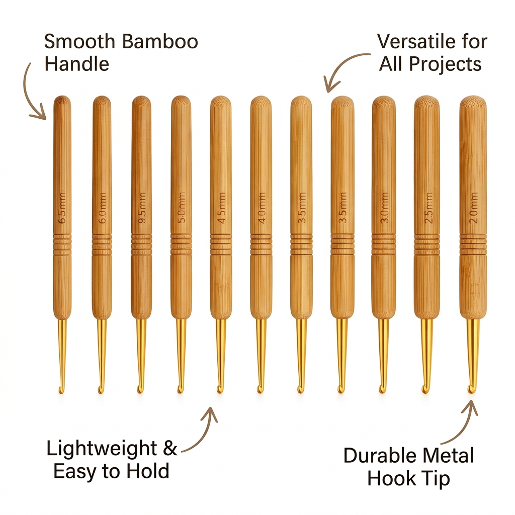 Dreadlock Crochet Hook for Hair, Bamboo Handle Tools for Maintenance, Weaving for Braiding and Styling