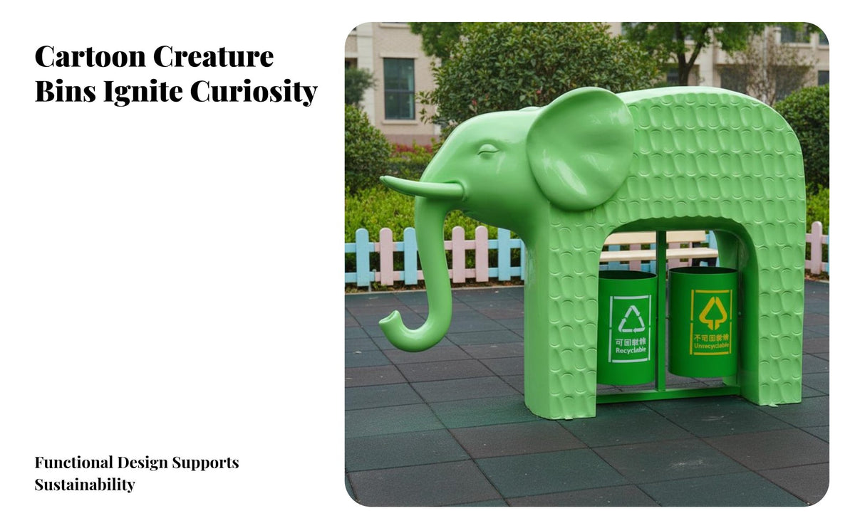 Elephant Trash Can Sculpture Sturdy Fiberglass Construction Giraffe Waste Bin Statue Weather Resistant Cartoon Animal Trash Receptacle for Children