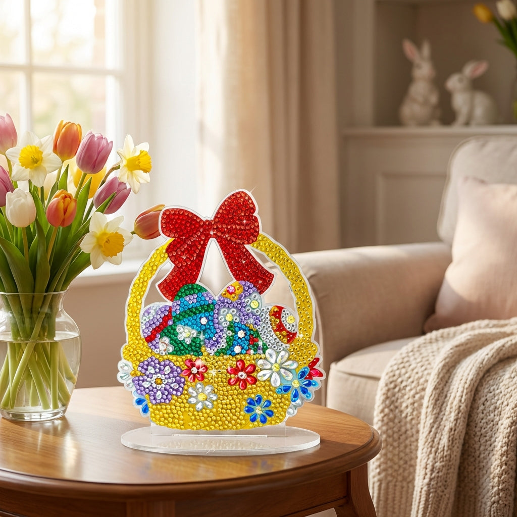 DIY Easter Diamond Art Ornament for Adults, Desktop Diamond Art Painting Kit with Acrylic Stand Easter Tabletop Decor Desktop Ornament