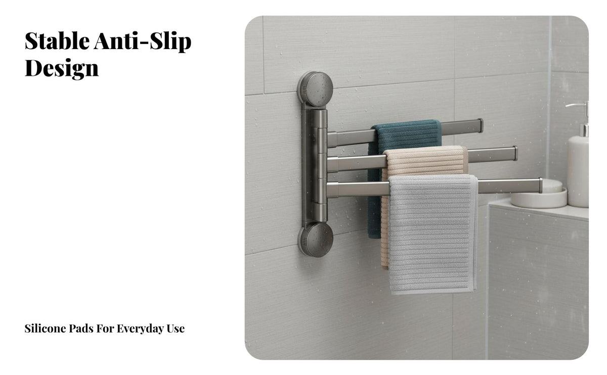No-Drill Installation Swivel Towel Bar 180° Rotatable Swing Arm Towel Bar Space-Saving Bathroom Hardware Easy to Install for Apartment Dwellers, Homeowners, Renovators, Shower Room, Small Cosmos, Kitchen