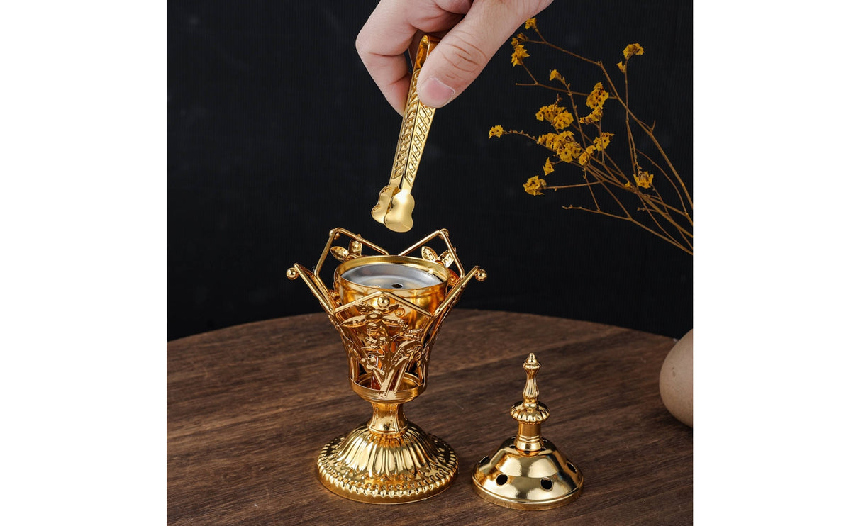 Decorative Arabic Design Incense Burner Heat Resistant Gold Metal Incense Burner Long-Lasting Home Decor Gift Idea
