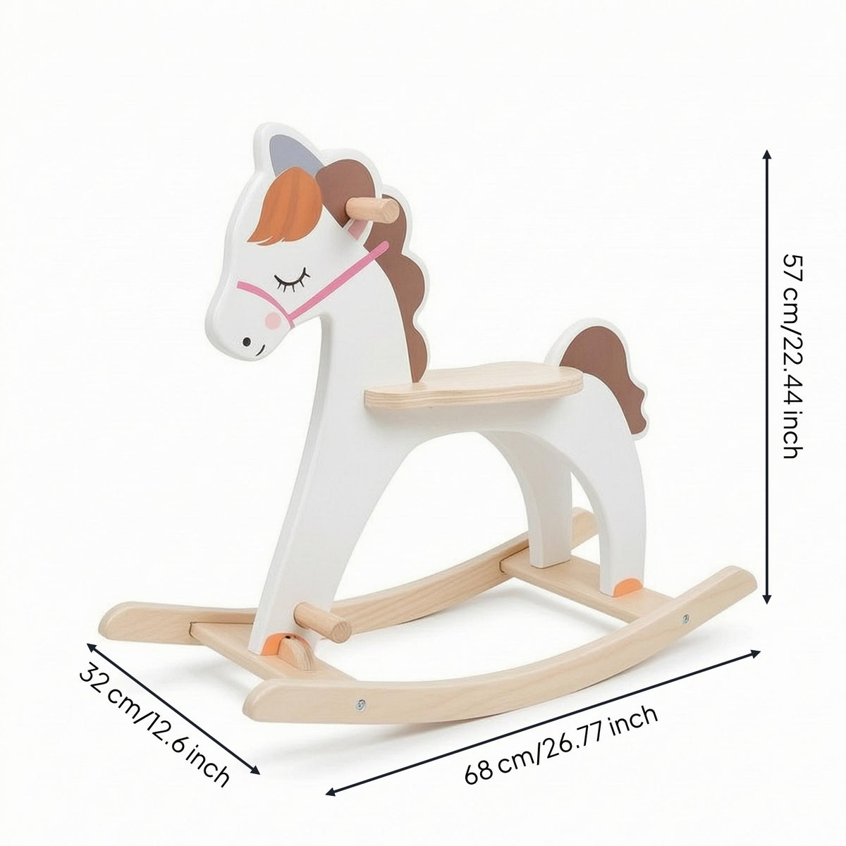 Anti-Tip Wooden Rocking Horse Curved Base Baby Rocking Horse White for Young Children