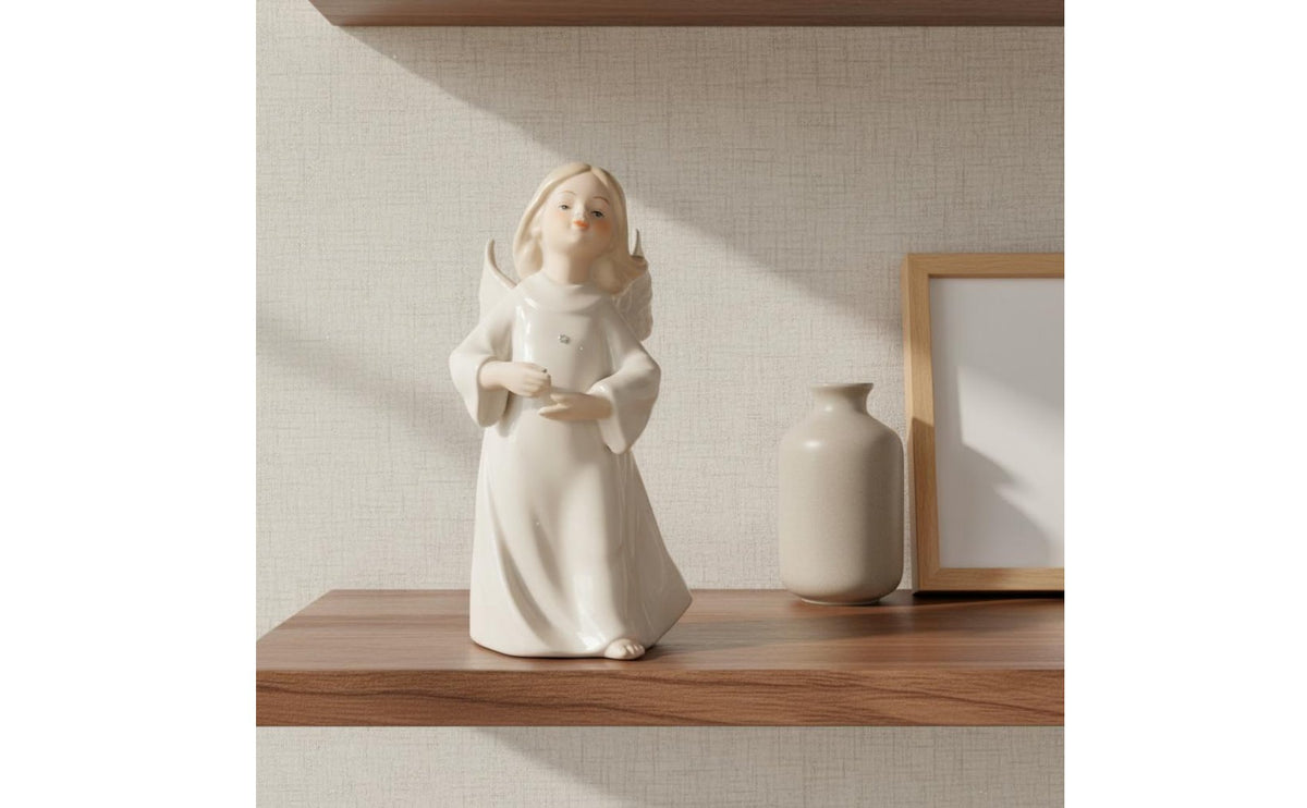 Ceramic Angel Figurine Collectible Angel Figurine Spiritual Soothing Decor for Girls, Shelf Display