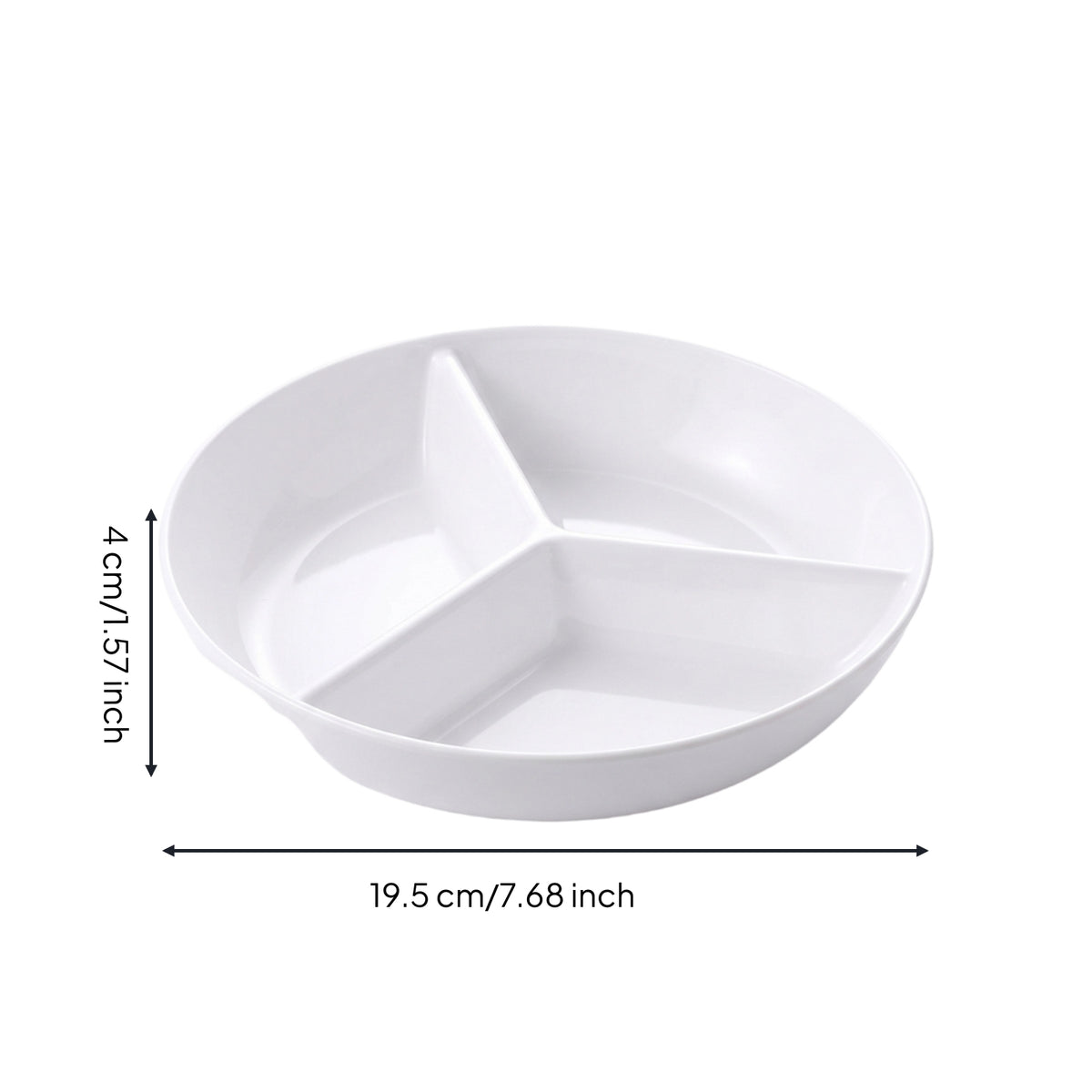 Porcelain Finish 3-Compartment Plate Glossy Surface Round Divided Plate Low Dividers