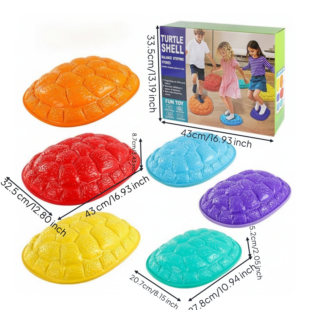 5 Pieces Textured Turtle Balance Stepping Stones Low-Height Turtle Shell Stepping Stone Molded Toy Non-Slip for Children, Toddlers, Obstacle Course, Playroom, Classroom
